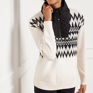 Talbots Chevron Quilted Neckline Half Zip Knit Sweater Cozy Long Sleeve, Size L